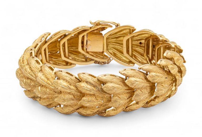 18k yellow gold woven leaf bracelet