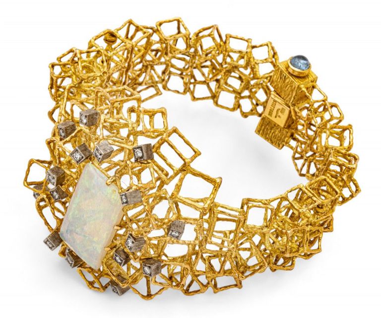 Karl Stittgen 18k gold opal and diamond bracelet