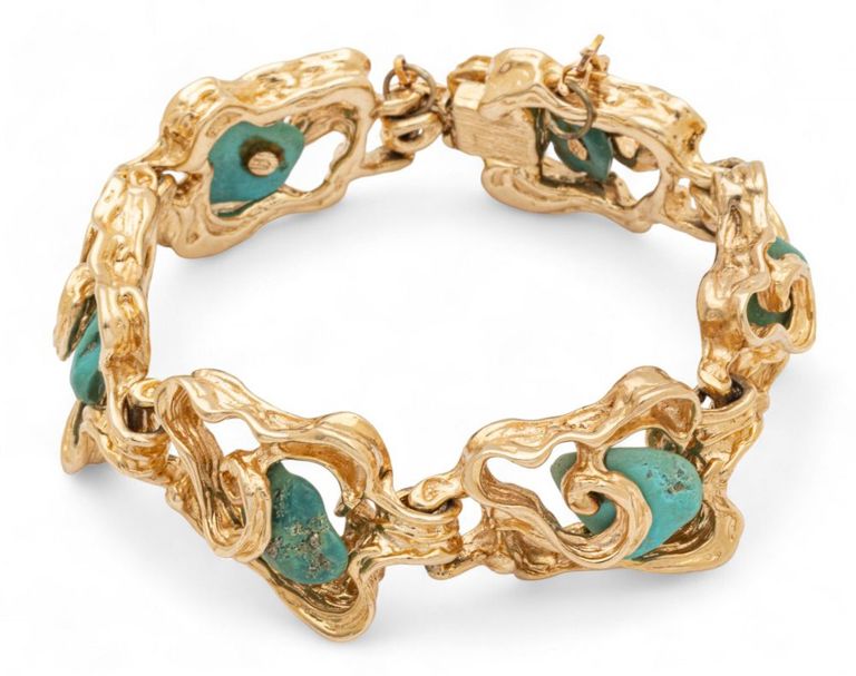 14k yellow gold and turquoise bracelet