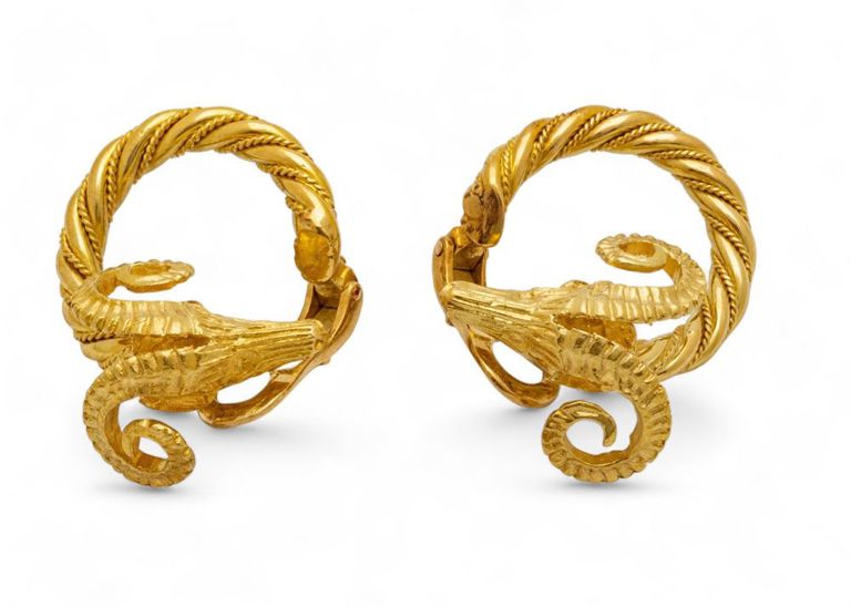18k yellow gold ram's head earrings