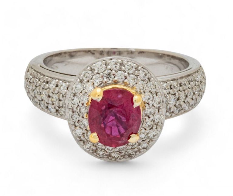 18k white gold natural ruby and diamond ring
