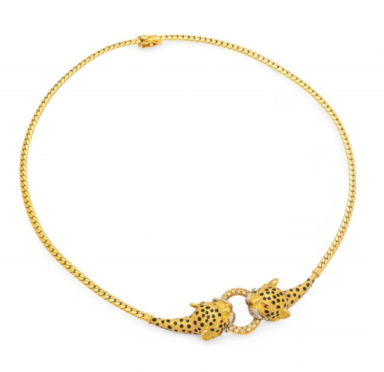15k yellow gold leopard head necklace