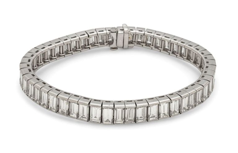 Platinum bracelet with emerald cut diamonds