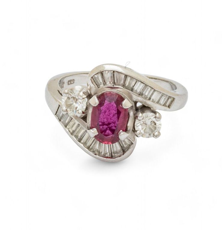 Platinum ruby and diamond ballerina ring