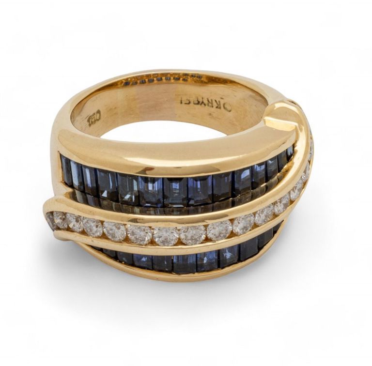 Charles Krypell 18k yellow gold sapphire and diamond ring