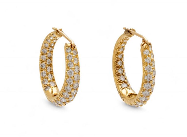 18k yellow gold and diamond hoop earrings