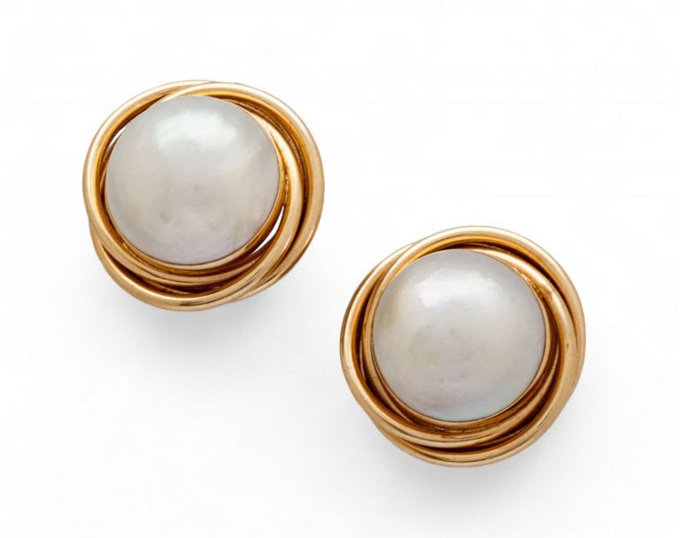 14k yellow gold dome pearl earrings