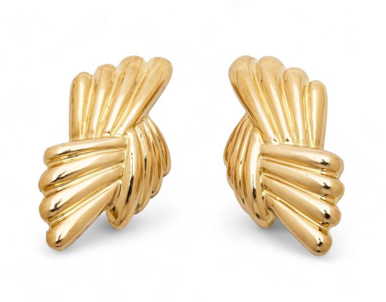 18k yellow gold fan form earrings