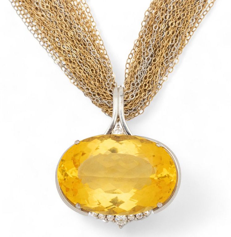 14k multi chain necklace with citrine pendant