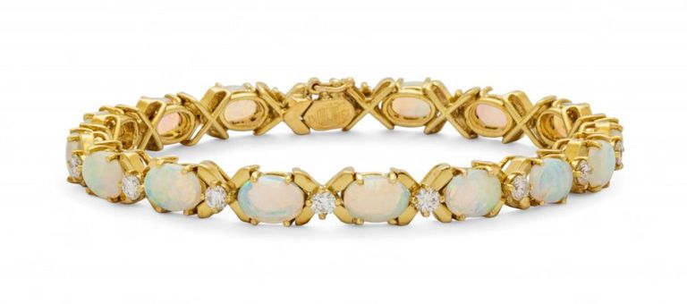 18k yellow gold opal and diamond bracelet