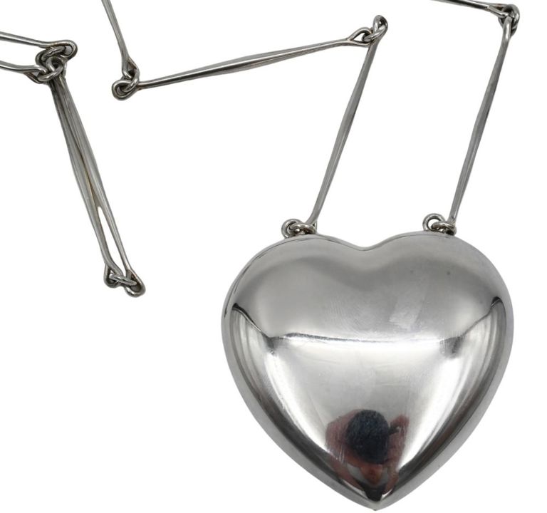 Sterling silver necklace with large heart pendant