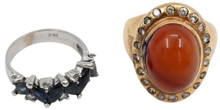 Two 14k gold gemstones rings