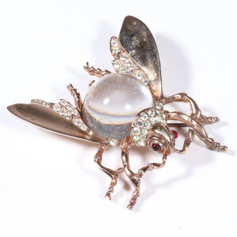 Sterling vermeil lucite big fly brooch