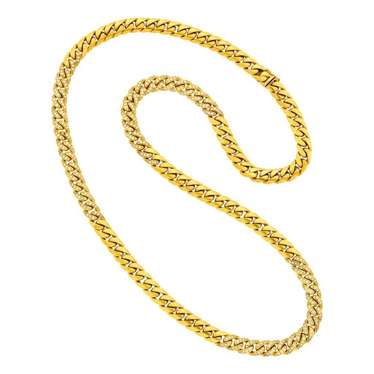 18k gold long curb link chain necklace with diamond
