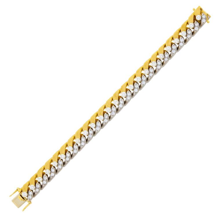 18k two-color gold curb link bracelet with diamond