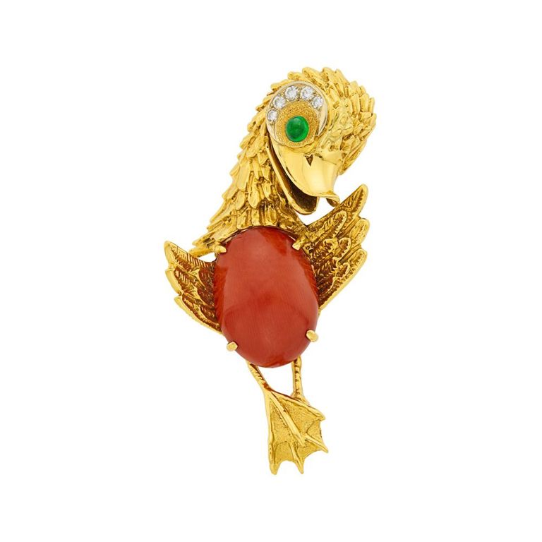 Two-color gold duck clip-brooch