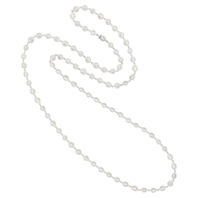 18k white gold long chain necklace with diamond