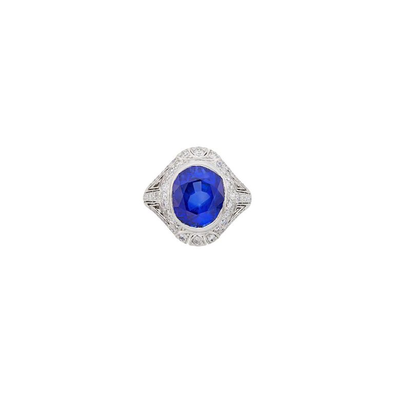 Platinum ring with sapphire and diamond