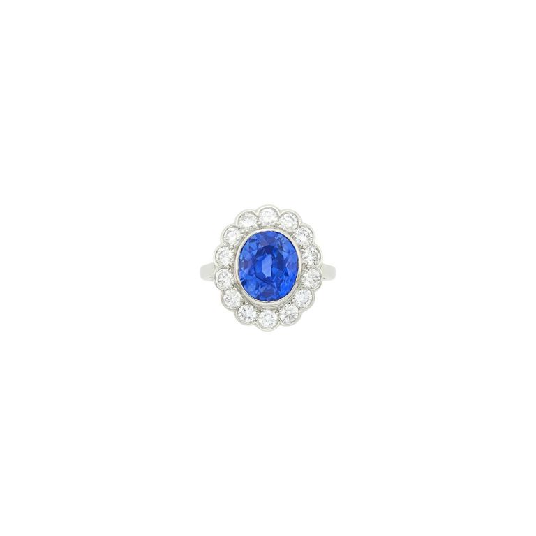 Platinum ring with sapphire and diamond