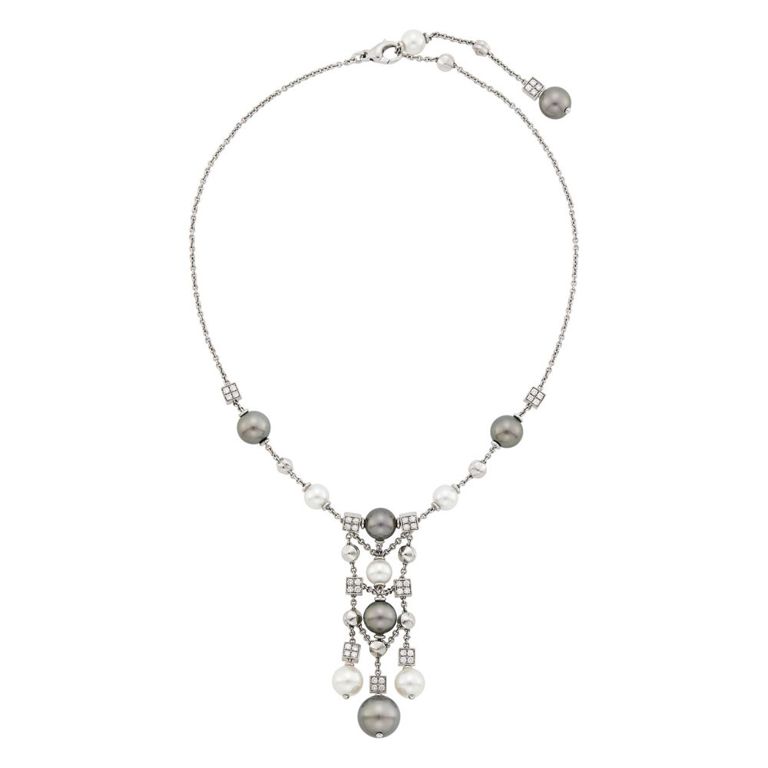 18k white gold 'Lucéa' pendant-necklace with gray and white cultured pearl and diamond