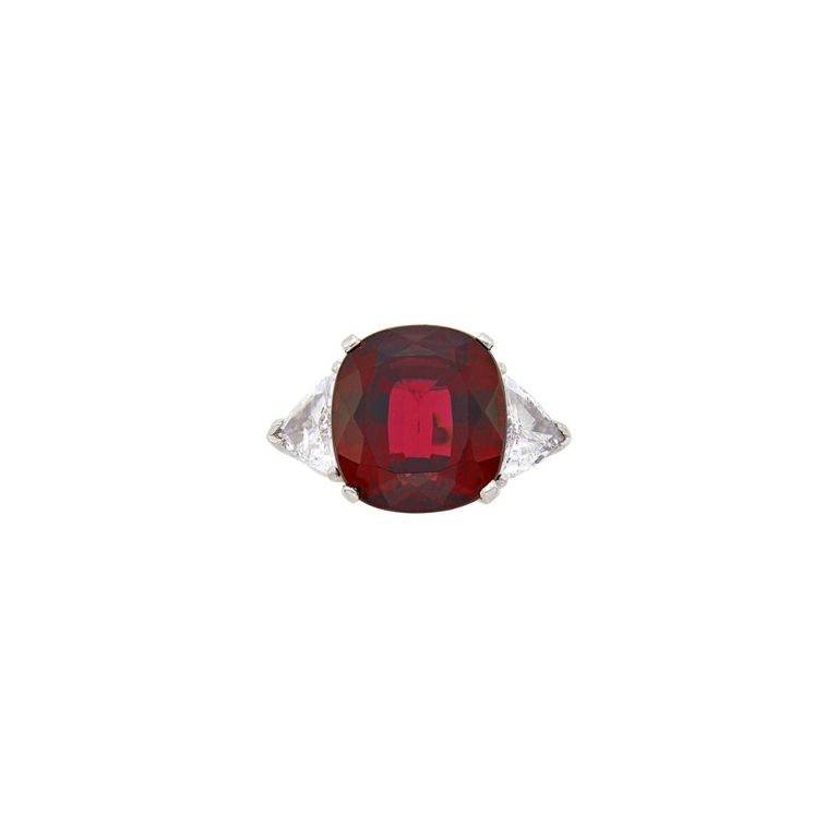 Platinum ring with garnet and diamond
