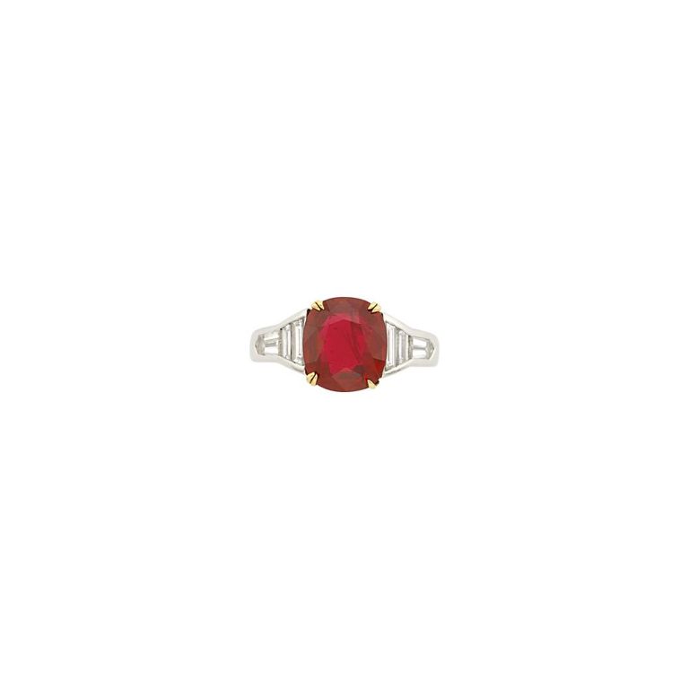 Platinum and gold ring with ruby and diamond