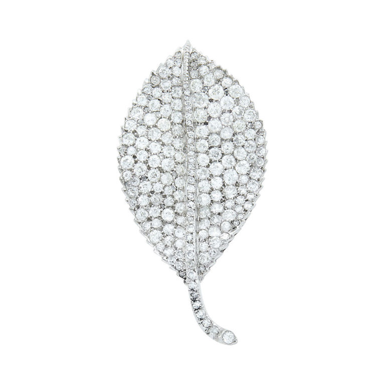 Platinum and diamond leaf brooch