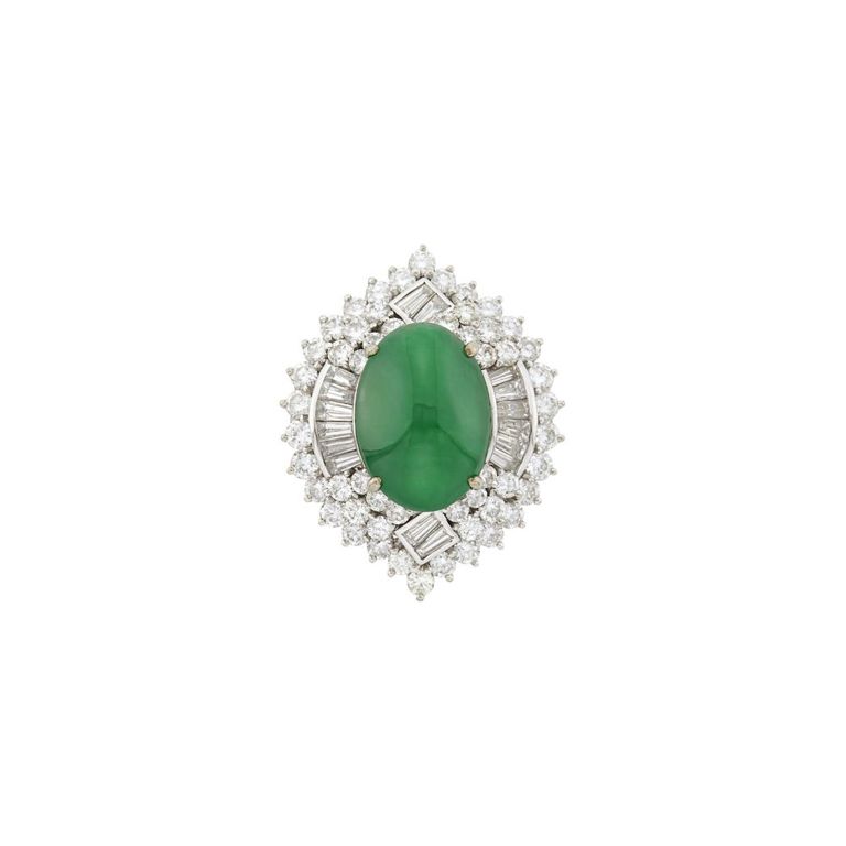 18k white gold ring with jade and diamond