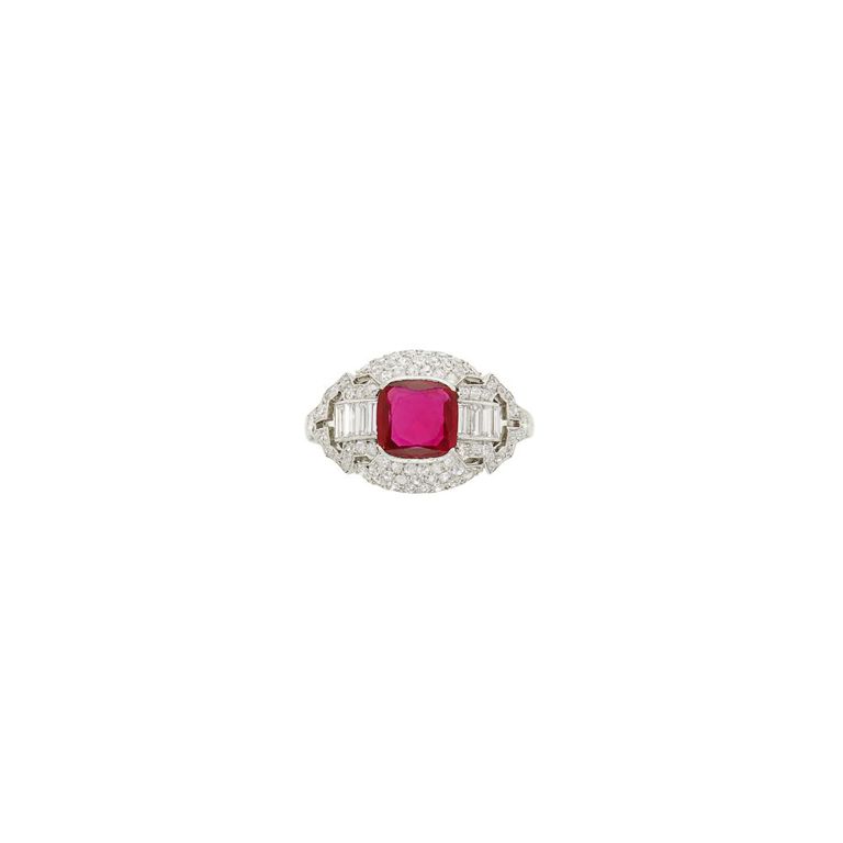 Platinum ring with ruby and diamond