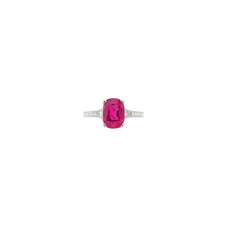 Platinum ruby and diamond ring