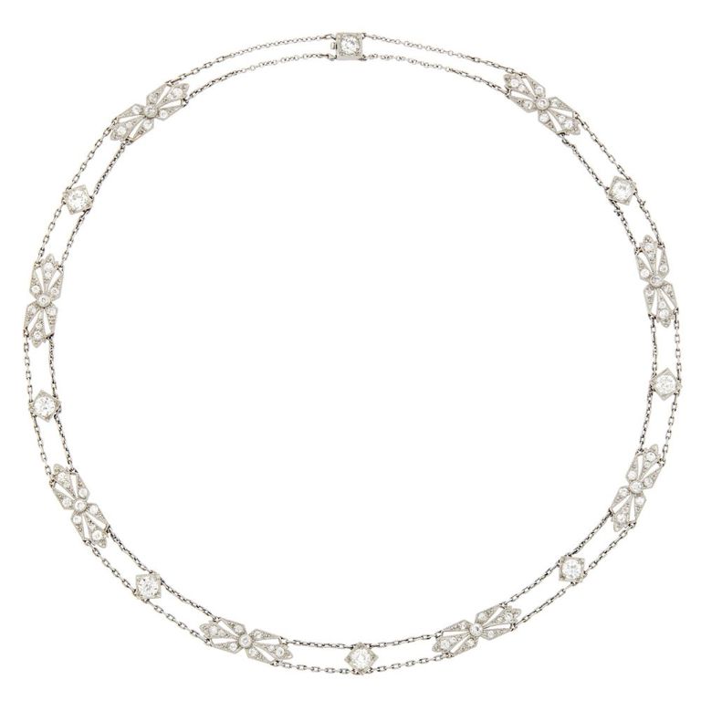 Double strand platinum diamond chain necklace