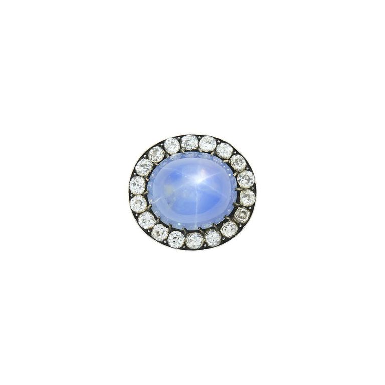 Antique silver gold star sapphire and diamond pin