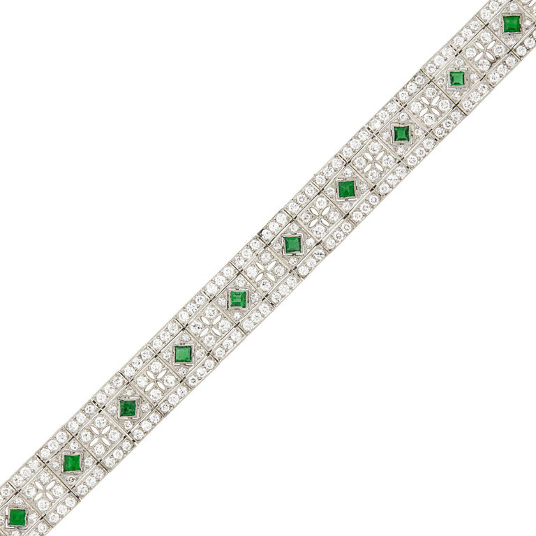 Platinum emerald and diamond bracelet