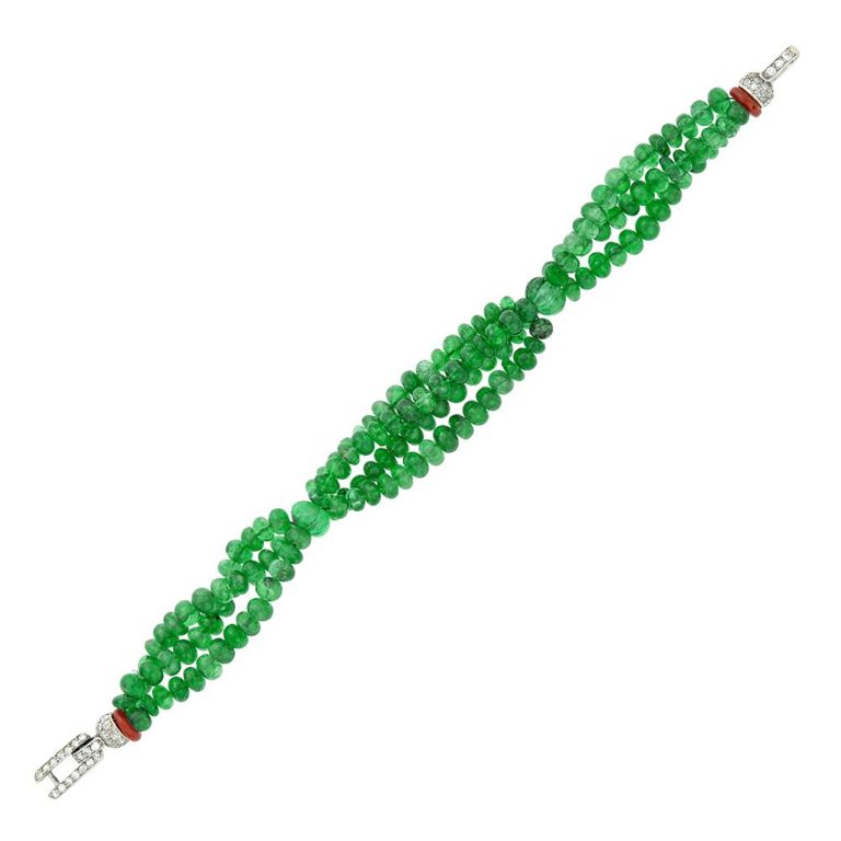 Cartier triple strand emerald bead torsade bracelet