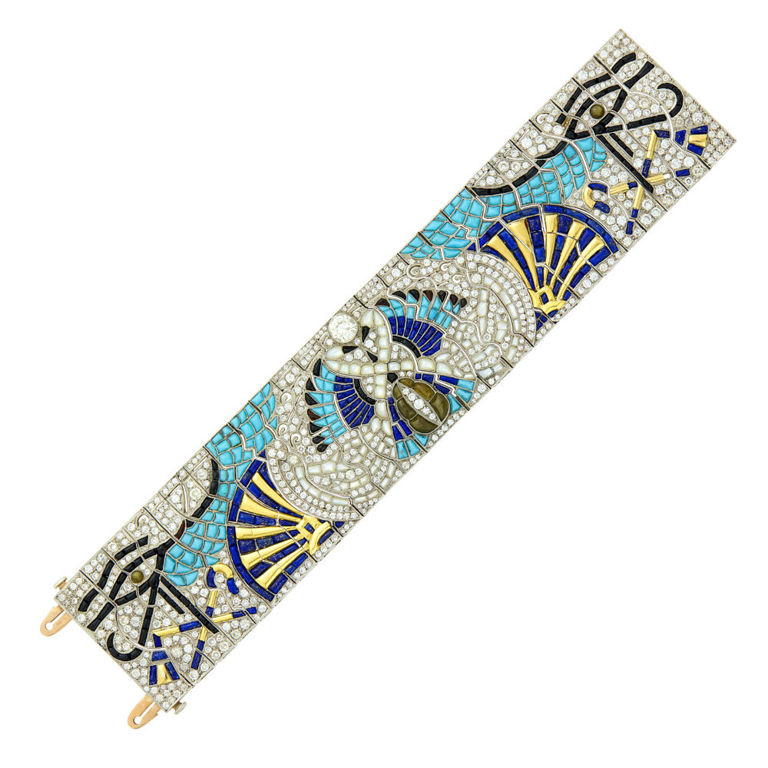 Wide platinum gold turquoise lapis onyx moonstone diamond bracelet