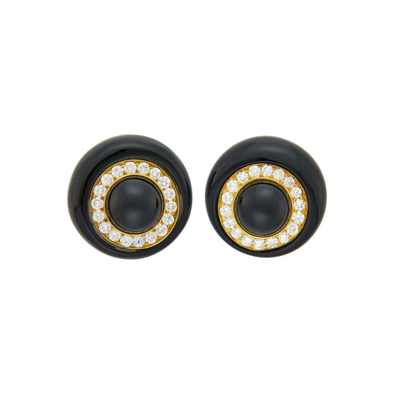 Aldo Cipullo gold black onyx diamond earclips