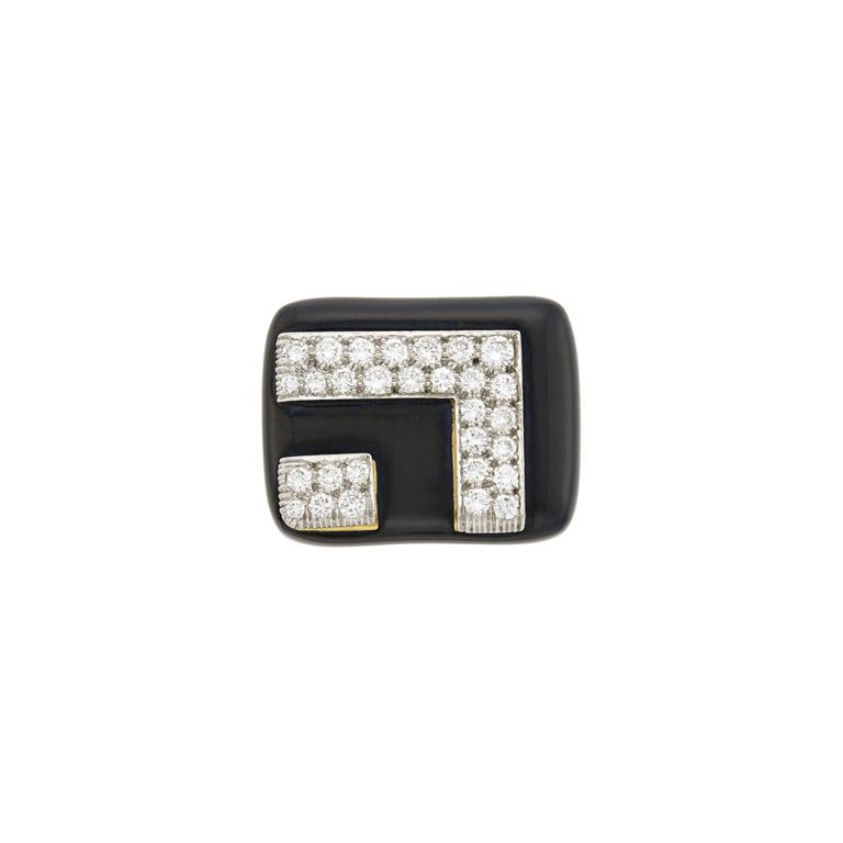David Webb gold platinum black enamel diamond ring