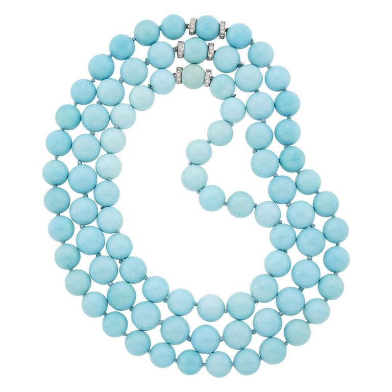 Three turquoise bead white gold diamond necklaces