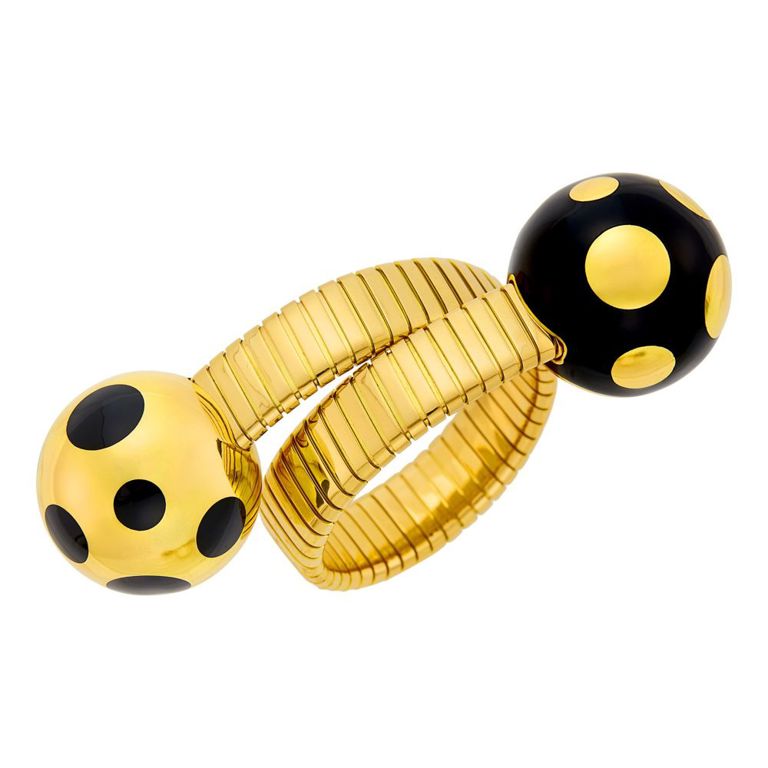 Bulgari gold black enamel crossover tubogas bracelet