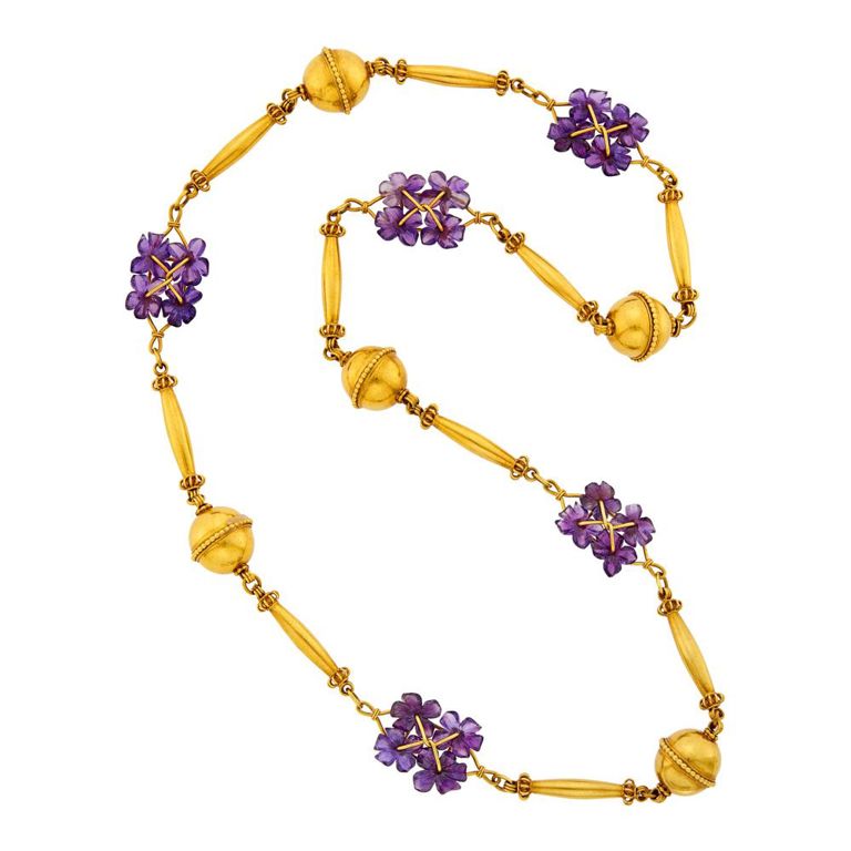 Cartier Paris long gold carved amethyst link necklace