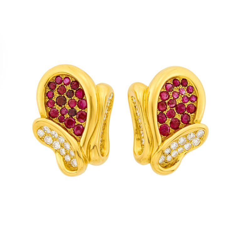 Cristofol Frères for René Boivin gold ruby diamond earclips