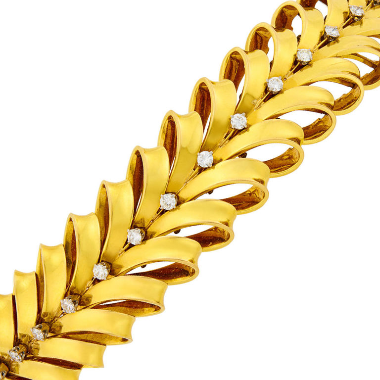 Wide gold diamond ribbon bracelet