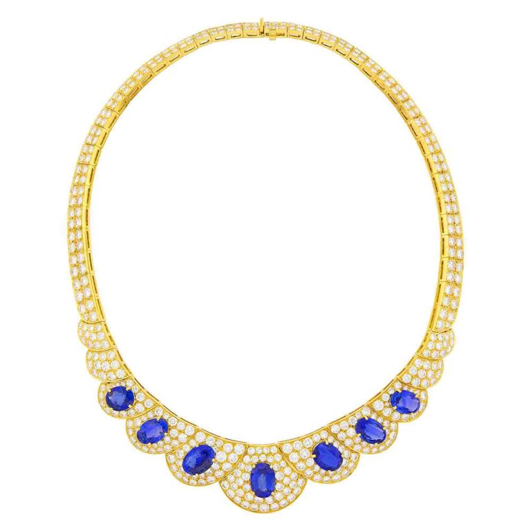 Van Cleef and Arpels gold sapphire diamond necklace