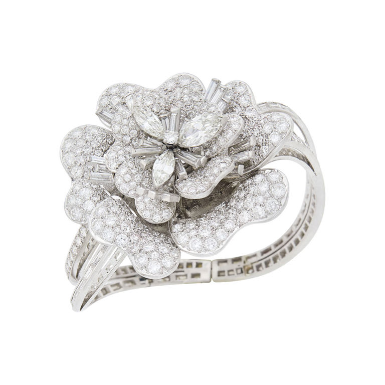 Platinum diamond corsage bangle bracelet