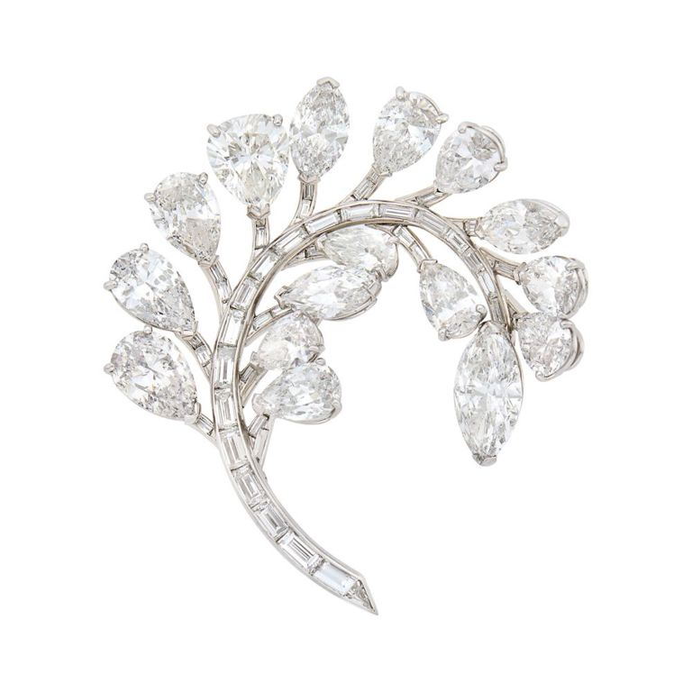 Platinum diamond foliate brooch