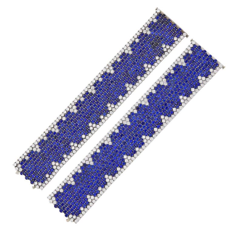 Fred Leighton wide white gold sapphire diamond bracelets