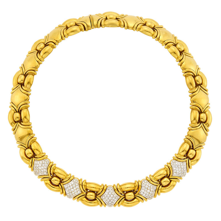 18k yellow and white gold necklace with diamond