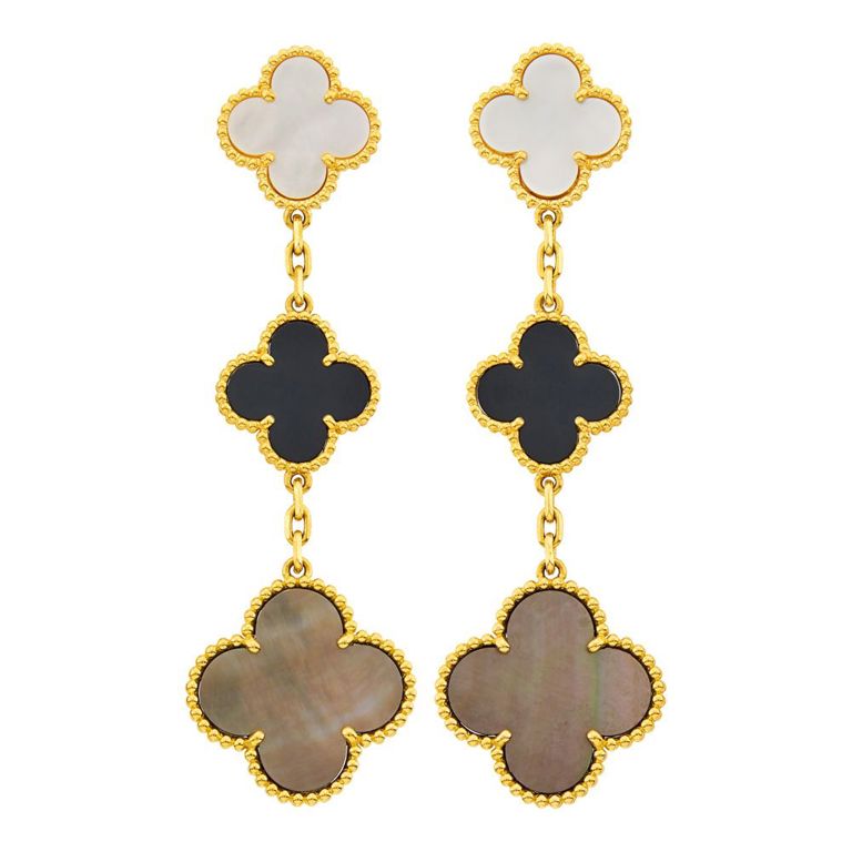 18k gold pendant-earrings with mother-of-pearl and black onyx