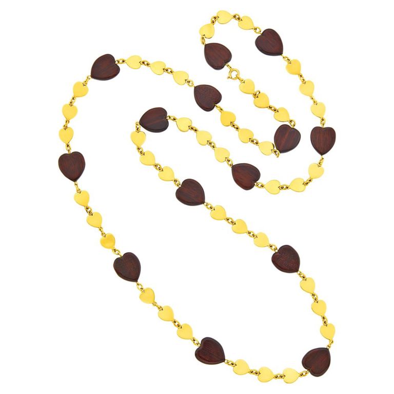 18k gold and wood heart chain necklace