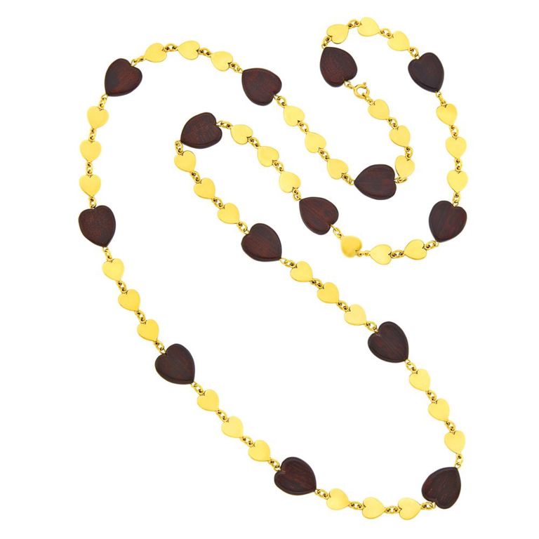 18k gold and wood heart chain necklace